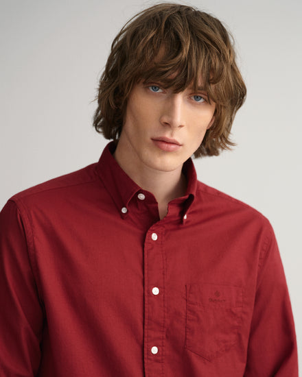 Bawełniana koszula męska z długim rękawem regular fit czerwona