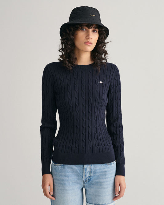 Sweter damski z okrągłym dekoltem slim fit granatowy