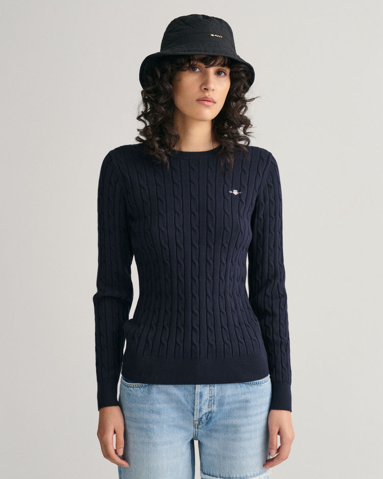Sweter damski z okrągłym dekoltem slim fit granatowy