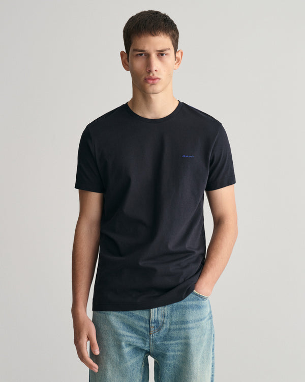 T-shirt męski z okrągłym kołnierzykiem slim fit czarny