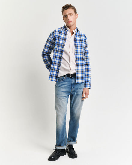 Koszula męska w paski z długim rękawem regular fit różowa