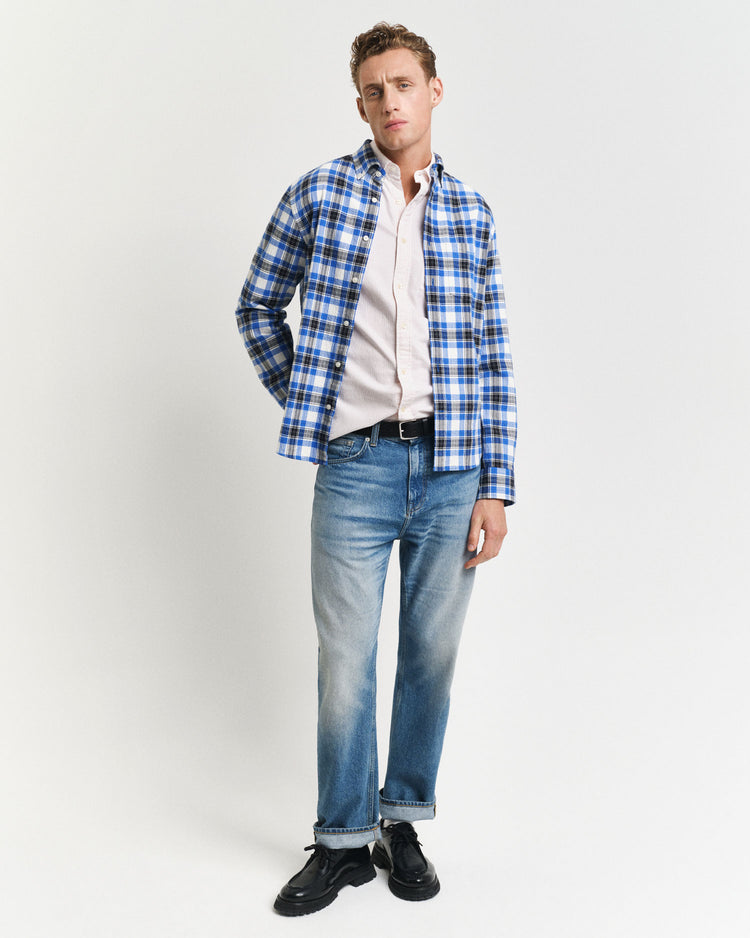 Koszula męska w paski z długim rękawem regular fit różowa