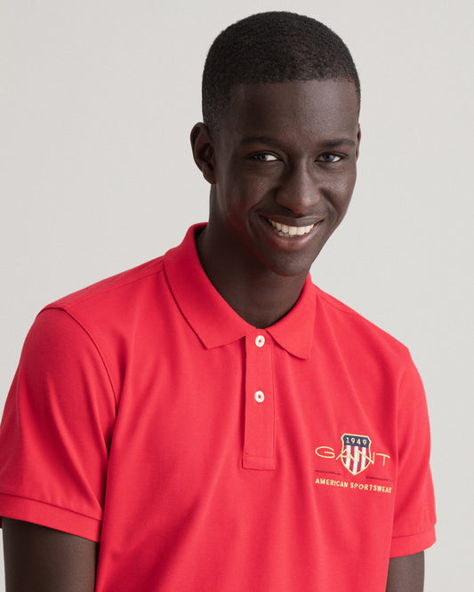 Męska czerwona koszulka polo z logo o regularnym kroju