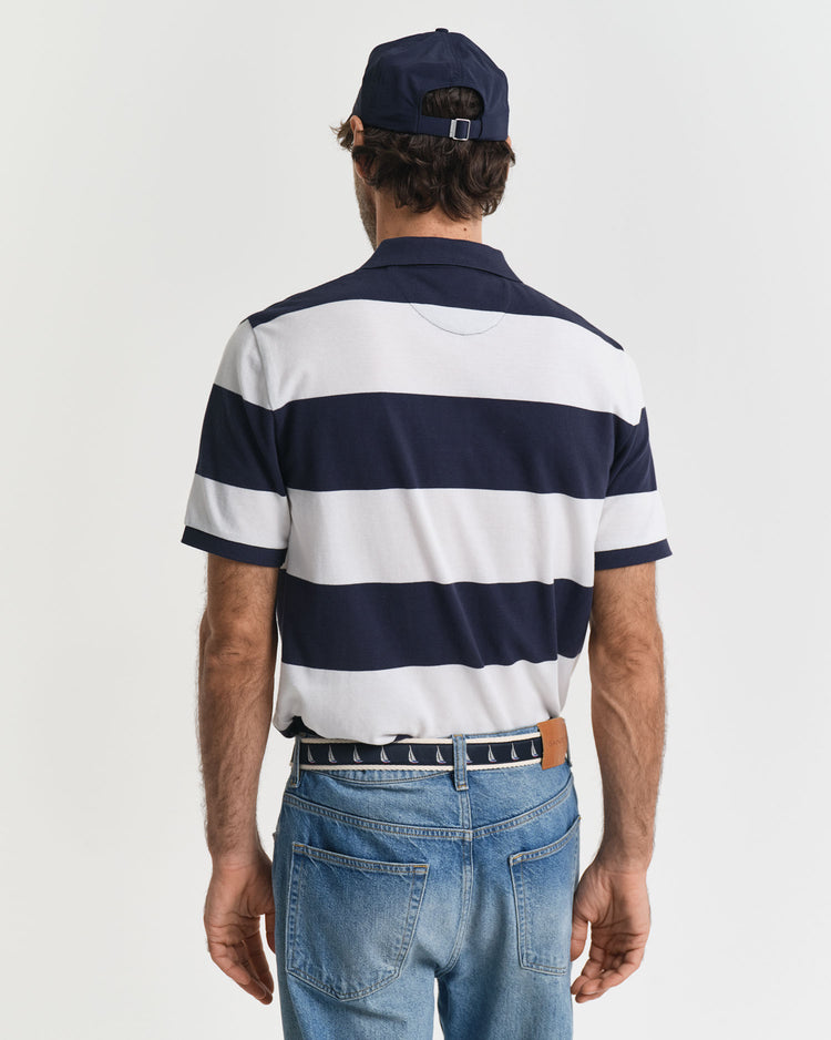 Koszulka polo męska w paski z krótkim rękawem regular fit niebieska