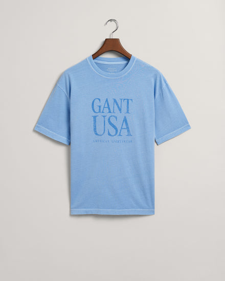 Bawełniany t-shirt męski z nadrukiem regular fit niebieski