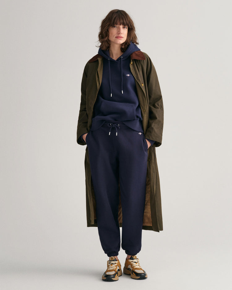 Spodnie dresowe damskie z nadrukiem relaxed fit granatowe