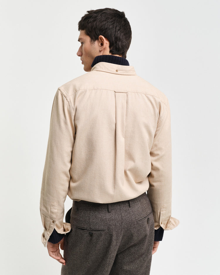 Bawełniana koszula męska z długim rękawem regular fit beżowa