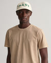 Męski beżowy T-shirt z logo o luźnym kroju i okrągłym dekolcie