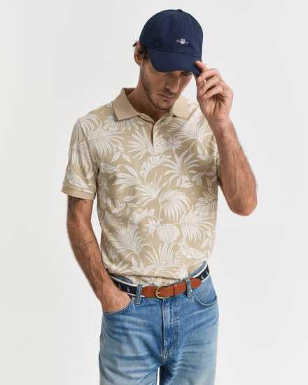 Koszulka polo męska z krótkim rękawem regular fit beżowa