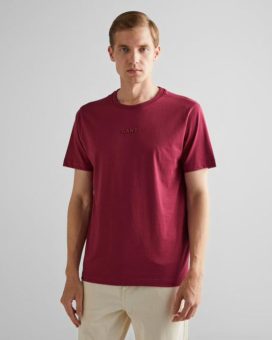 Bawełniany t-shirt męski z okrągłym kołnierzykiem regular fit bordowy