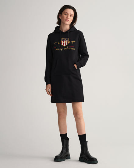 Sukienka damska z kapturem z nadrukiem z długim rękawem relaxed fit