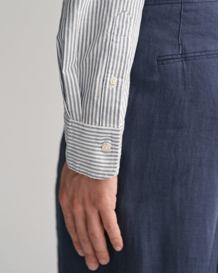 Bawełniana koszula męska z długim rękawem slim fit granatowa