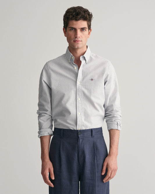 Bawełniana koszula męska z długim rękawem slim fit granatowa