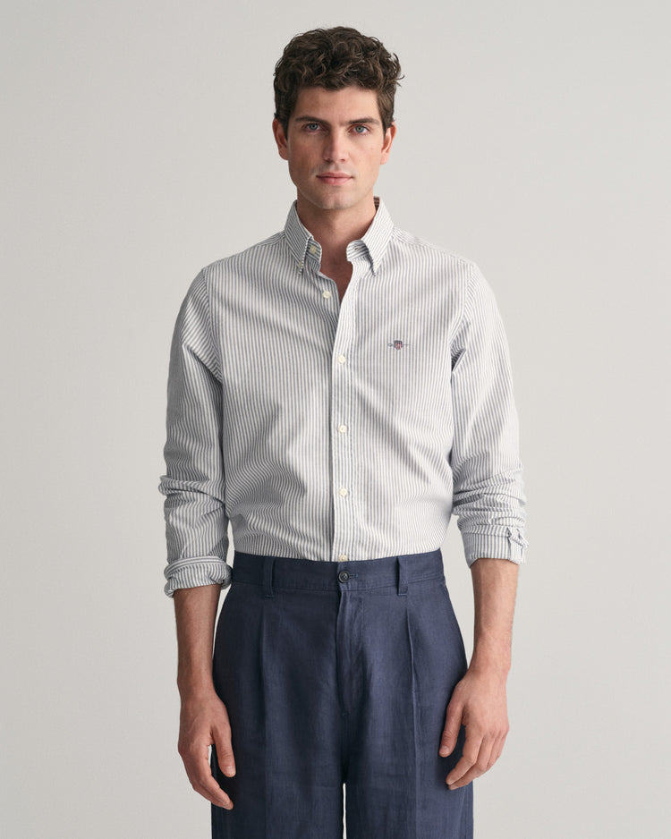 Bawełniana koszula męska z długim rękawem slim fit granatowa