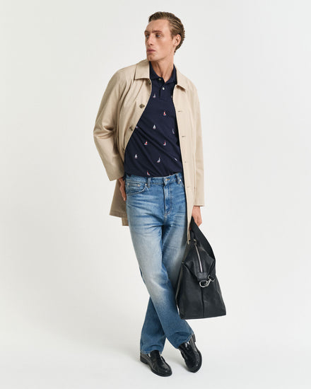 Polo męski z krótkim rękawem z nadrukiem regular fit niebieski