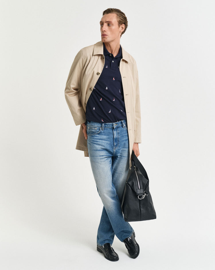 Polo męski z krótkim rękawem z nadrukiem regular fit niebieski