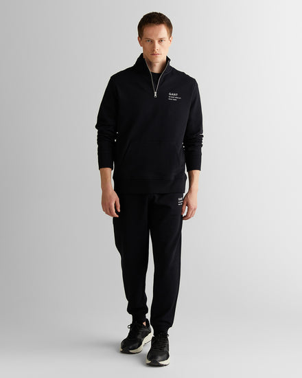 Bluza męska z nadrukiem z zamkiem do połowy regular fit czarna