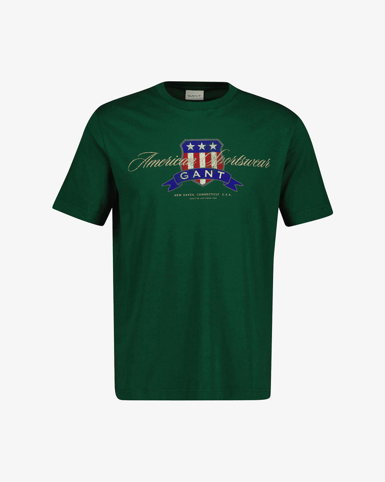 T-shirt męski z nadrukiem okrągły kołnierzyk regular fit zielony