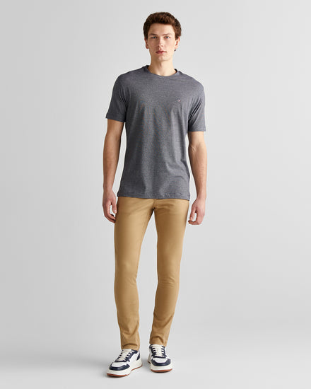 T-shirt męski w paski okrągły kołnierzyk regular fit granatowy