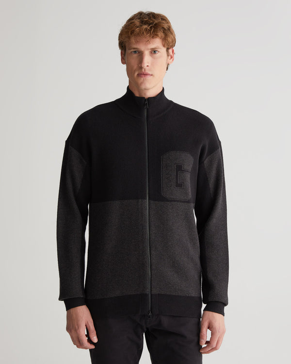 Sweter rozpinany męski z nadrukiem z zamkiem regular fit czarny