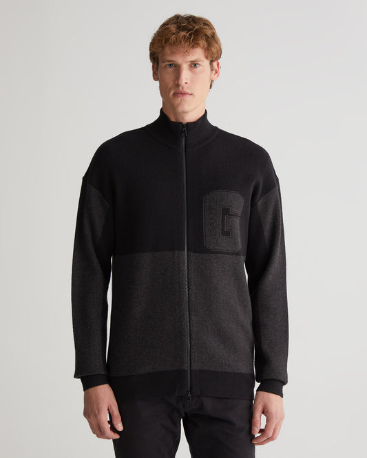 Sweter rozpinany męski z nadrukiem z zamkiem regular fit czarny