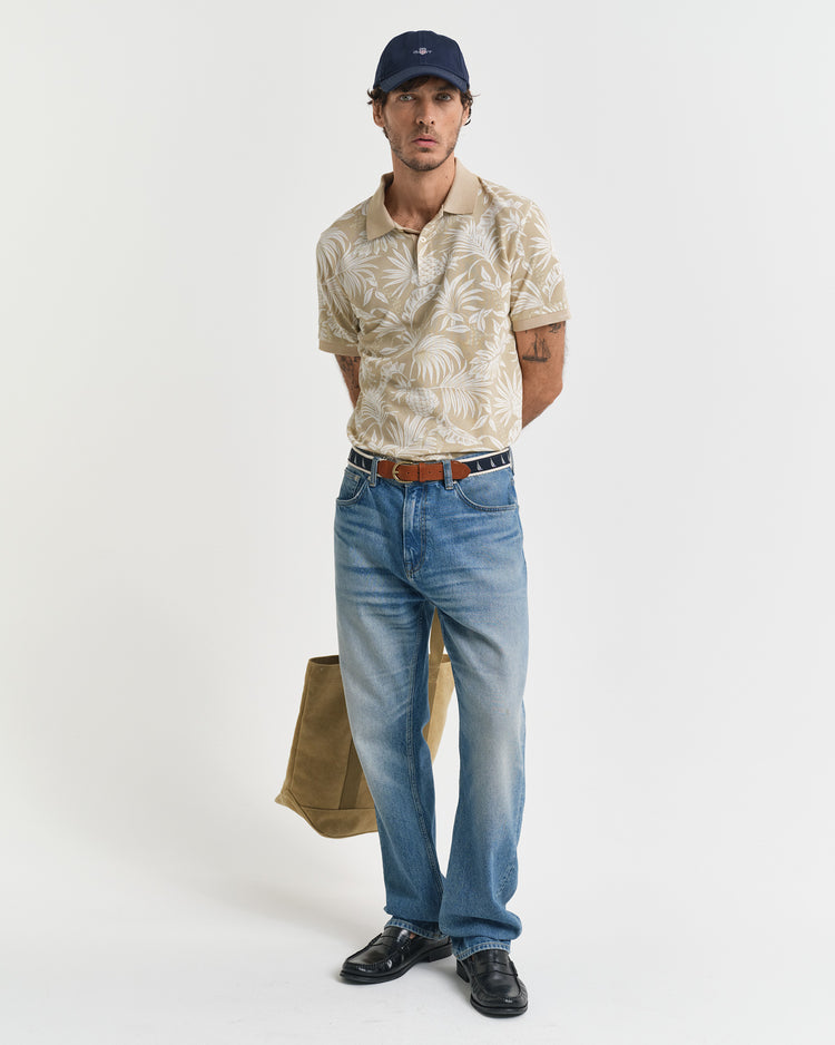 Koszulka polo męska z krótkim rękawem regular fit beżowa