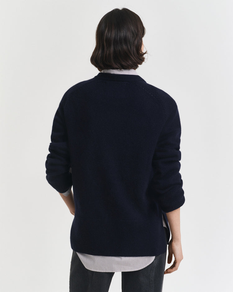 Sweter damski okrągły kołnierzyk z długim rękawem relaxed fit granatowy