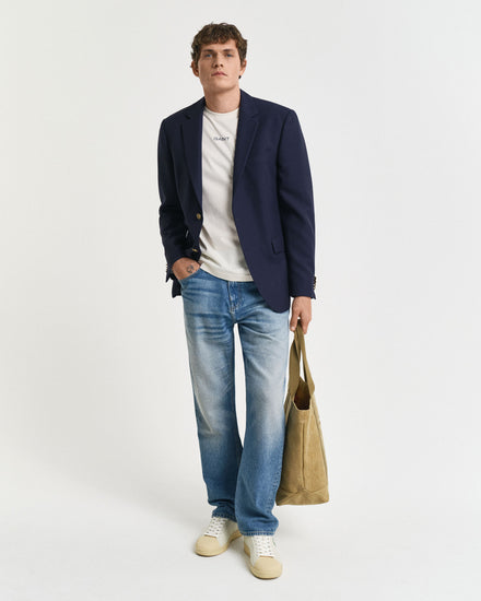 T-shirt męski z nadrukiem okrągły kołnierzyk regular fit kremowy