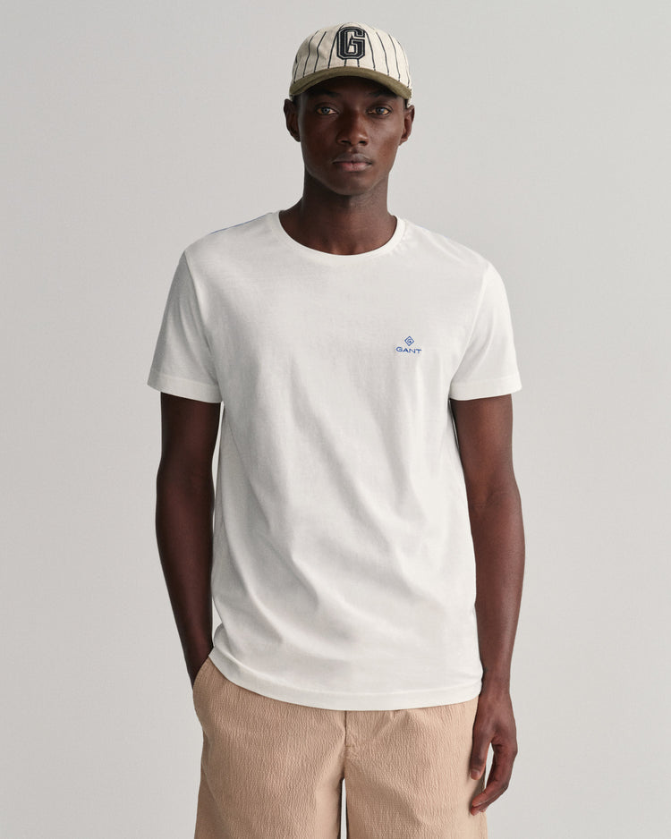 Bawełniany t-shirt męski z okrągłym kołnierzykiem regular fit beżowy