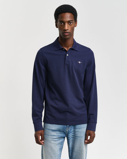 Koszulka polo męska z długim rękawem regular fit granatowa