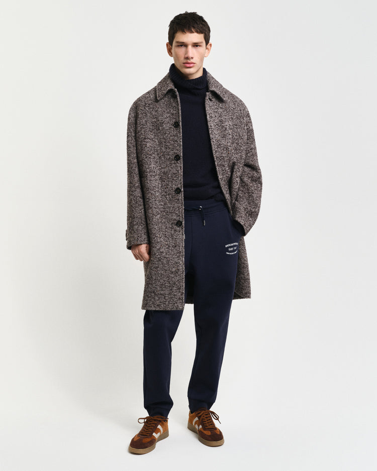 Spodnie dresowe męskie z nadrukiem regular fit granatowe