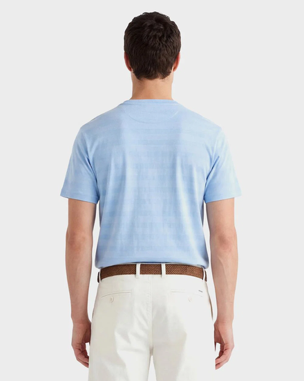 Bawełniany t-shirt męski w paski regular fit niebieski