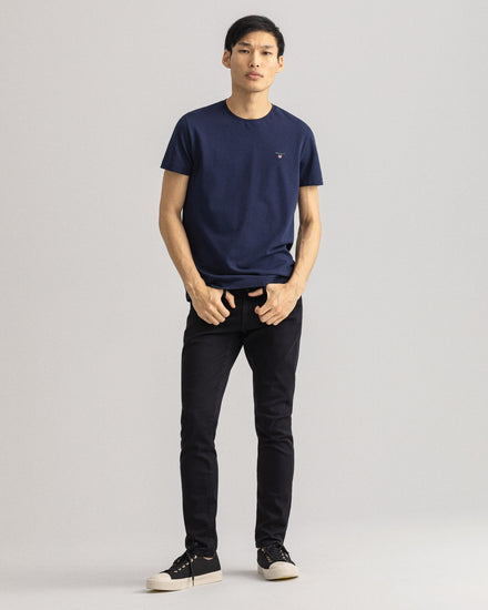 Bawełniana koszulka męska z nadrukiem regular fit granatowa