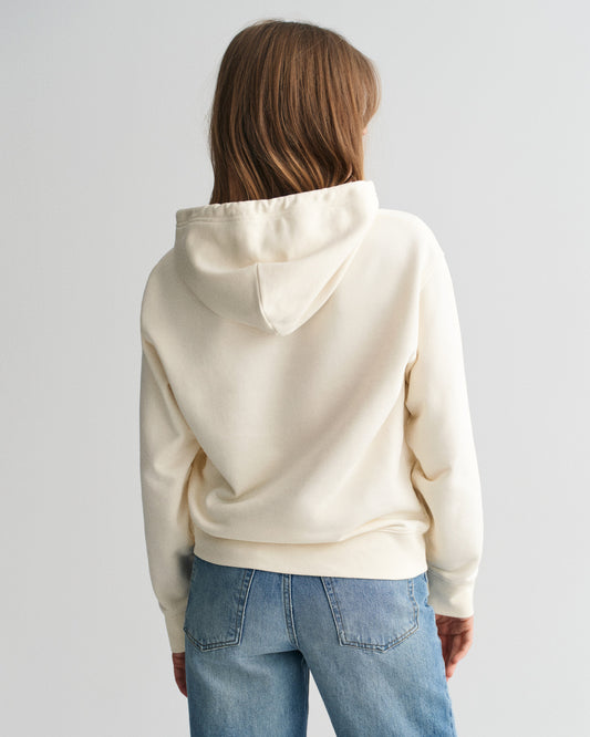 Bluza damska z nadrukiem z kapturem relaxed fit kremowa