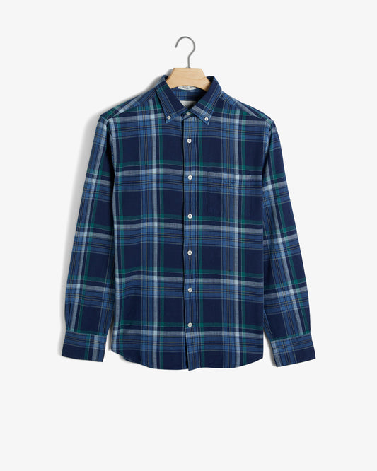 Bawełniana koszula męska w kratkę z długim rękawem regular fit