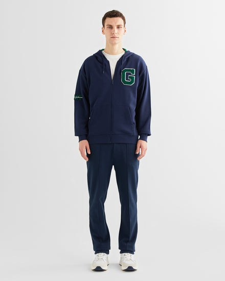 Bawełniana bluza męska z nadrukiem z zamkiem relaxed fit granatowa