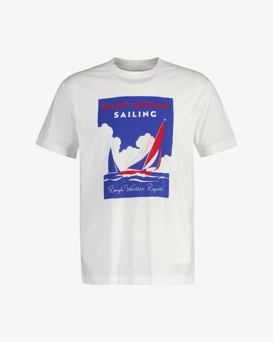 T-shirt męski z nadrukiem okrągły kołnierzyk regular fit beżowy