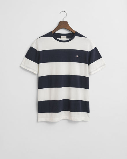 Męski biały bawełniany t-shirt w paski
