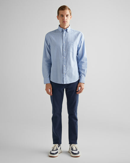 Bawełniana koszula męska w paski z długim rękawem regular fit