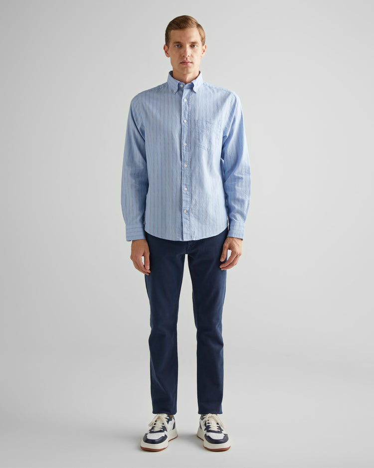 Bawełniana koszula męska w paski z długim rękawem regular fit