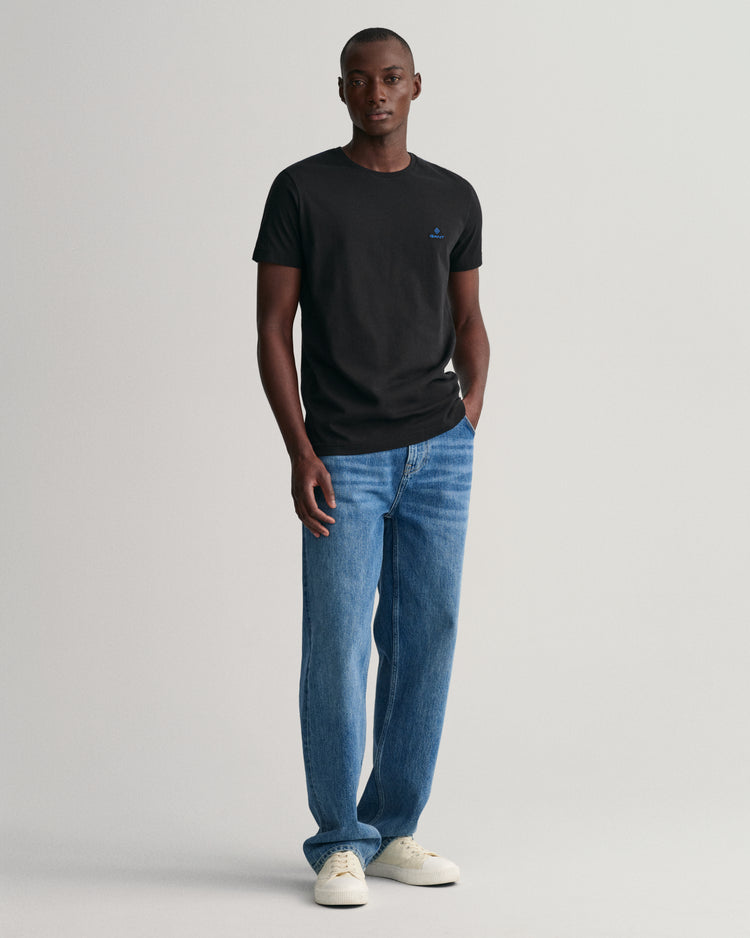 Bawełniany t-shirt męski okrągły kołnierzyk regular fit czarny