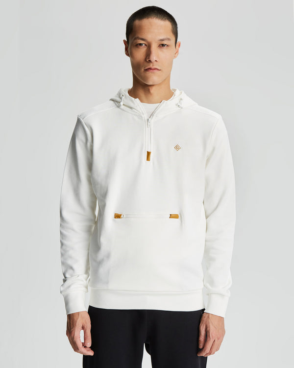 Bawełniana bluza męska z kapturem z nadrukiem regular fit biała