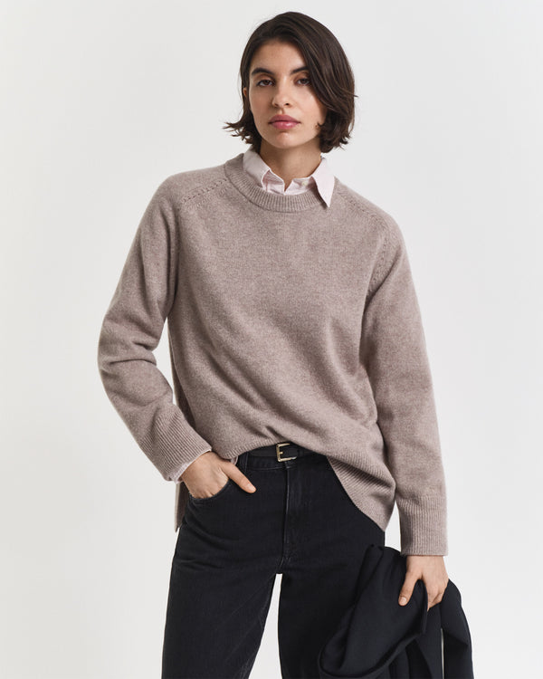 Sweter damski z okrągłym kołnierzykiem z długim rękawem relaxed fit