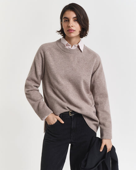 Sweter damski z okrągłym kołnierzykiem z długim rękawem relaxed fit