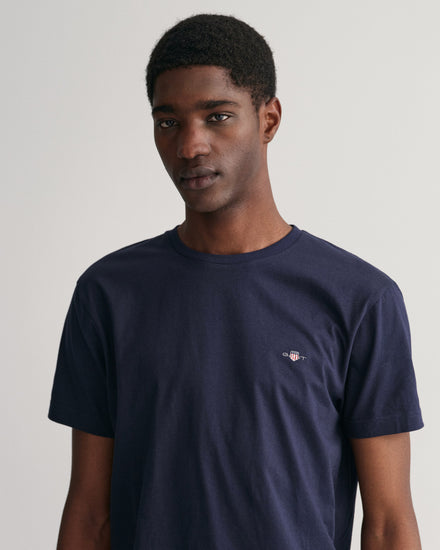 T-shirt męski z okrągłym dekoltem slim fit granatowy