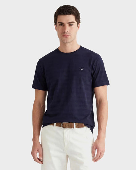 Bawełniany t-shirt męski w paski z okrągłym kołnierzykiem regular fit