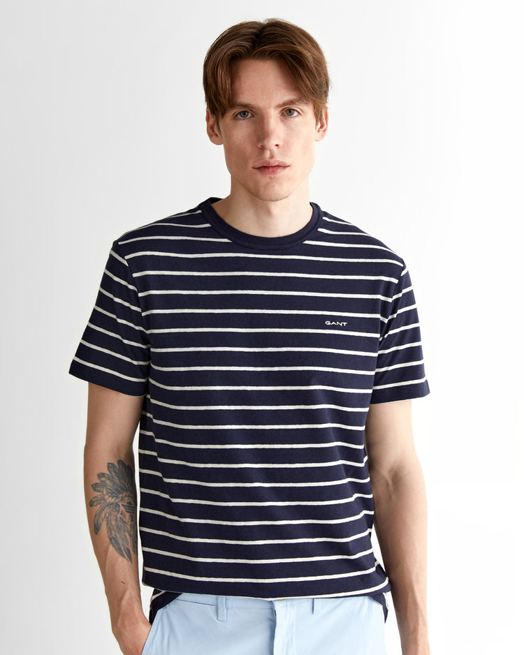 T-shirt męski w paski z okrągłym kołnierzykiem regular fit