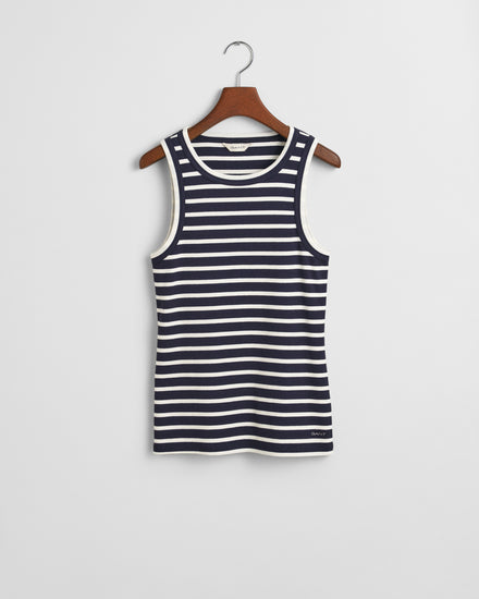 Koszulka damska w paski bez rękawów z okrągłym kołnierzykiem regular fit