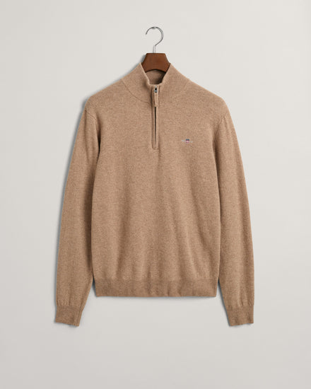 Męski sweter w kolorze beżowym, regular fit, Half zip