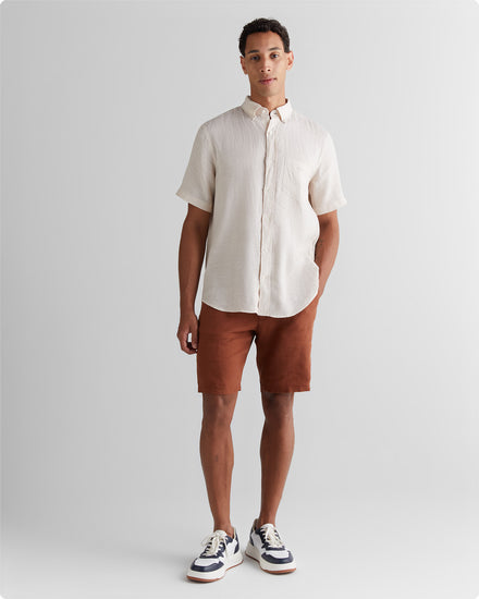 Koszula męska z krótkim rękawem regular fit beżowa